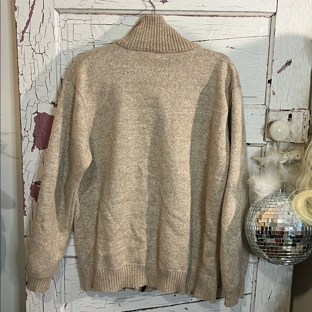 Yeokou Beige Zip Front Sweater Fuzzy Lined Side Hip Pockets Large Cashmere Blend - Picture 4 of 6